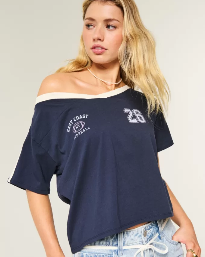 Oversized Off-the-Shoulder Varsity Graphic Tee,Oversized Off-the-Shoulder Varsity Graphic Tee Oversized Off-the-Shoulder Varsity Graphic Tee,Oversized Off-the-Shoulder Varsity Graphic Tee