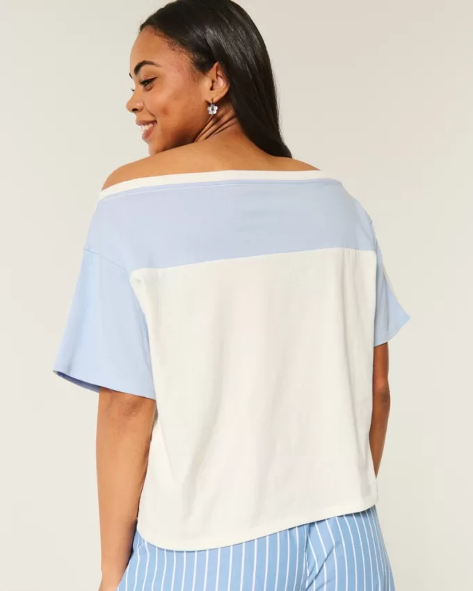 Oversized Off-the-Shoulder Varsity San Diego Graphic Tee,Oversized Off-the-Shoulder Varsity San Diego Graphic Tee