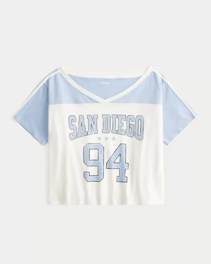 Oversized Off-the-Shoulder Varsity San Diego Graphic Tee,Oversized Off-the-Shoulder Varsity San Diego Graphic Tee
