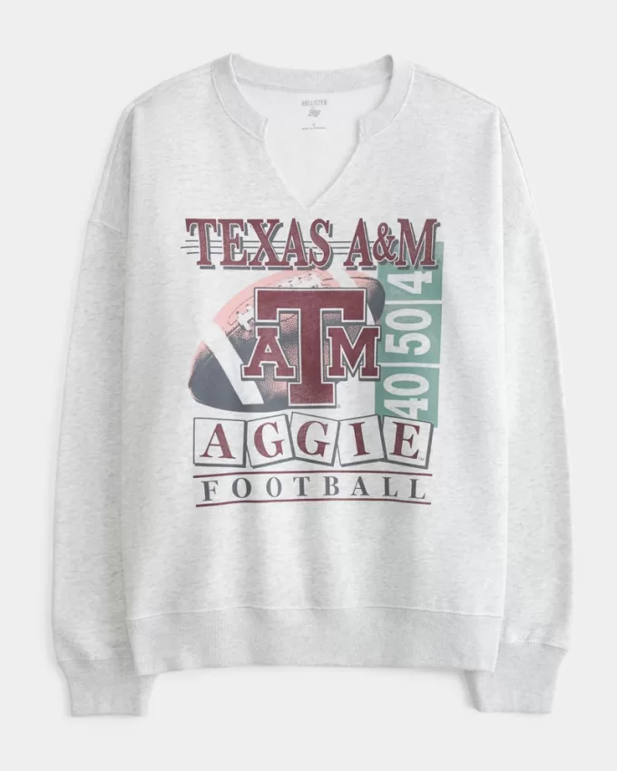 Oversized Texas A&M University Notch-Neck Sweatshirt,Oversized Texas A&M University Notch-Neck Sweatshirt Oversized Texas A&M University Notch-Neck Sweatshirt,Oversized Texas A&M University Notch-Neck Sweatshirt