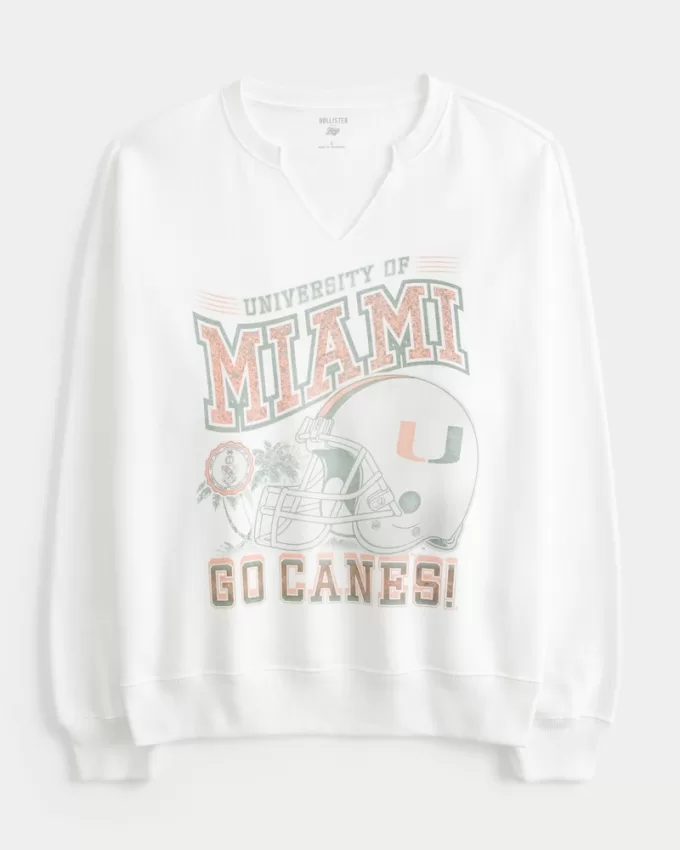 Oversized University of Miami Graphic Notch-Neck Sweatshirt,Oversized University of Miami Graphic Notch-Neck Sweatshirt Oversized University of Miami Graphic Notch-Neck Sweatshirt,Oversized University of Miami Graphic Notch-Neck Sweatshirt