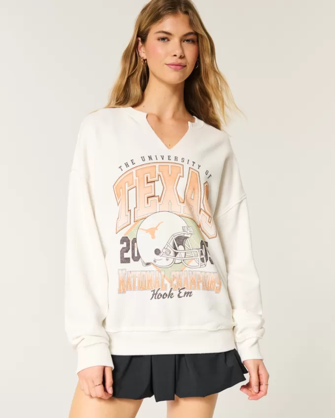 Oversized University of Texas Graphic Notch-Neck Sweatshirt,Oversized University of Texas Graphic Notch-Neck Sweatshirt Oversized University of Texas Graphic Notch-Neck Sweatshirt,Oversized University of Texas Graphic Notch-Neck Sweatshirt