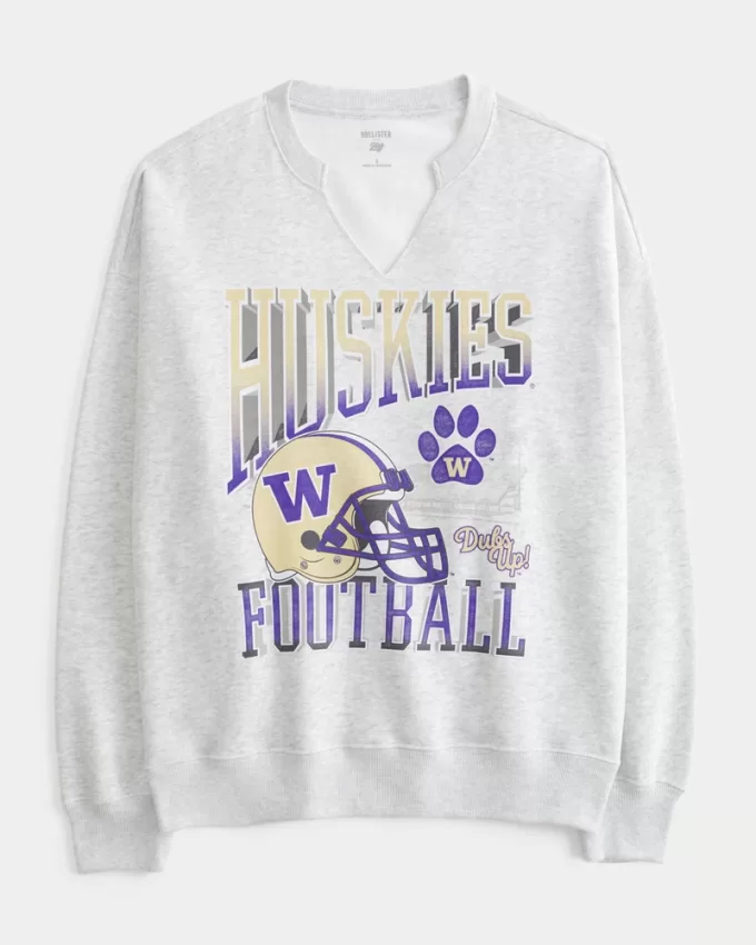 Oversized University of Washington Graphic Notch-Neck Sweatshirt,Oversized University of Washington Graphic Notch-Neck Sweatshirt Oversized University of Washington Graphic Notch-Neck Sweatshirt,Oversized University of Washington Graphic Notch-Neck Sweatshirt