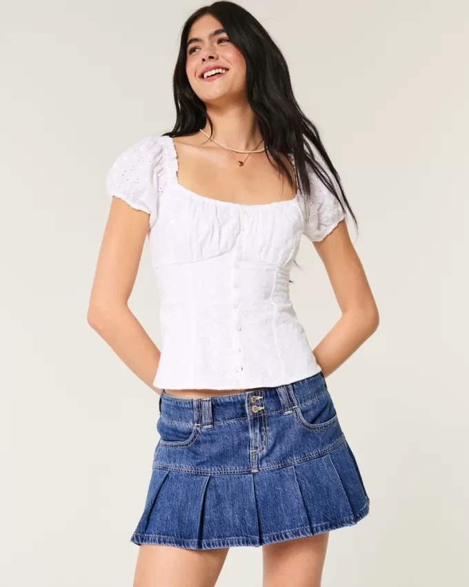Pleated Denim Mini Skort,Pleated Denim Mini Skort Pleated Denim Mini Skort,Pleated Denim Mini Skort