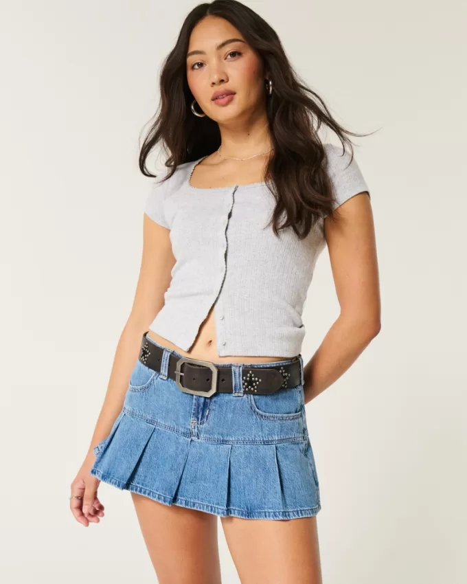 Pleated Denim Mini Skort,Pleated Denim Mini Skort Pleated Denim Mini Skort,Pleated Denim Mini Skort