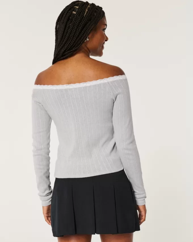 Pointelle Lace Trim Top,Pointelle Lace Trim Top Pointelle Lace Trim Top,Pointelle Lace Trim Top