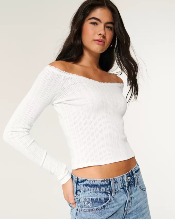 Pointelle Lace Trim Top,Pointelle Lace Trim Top Pointelle Lace Trim Top,Pointelle Lace Trim Top