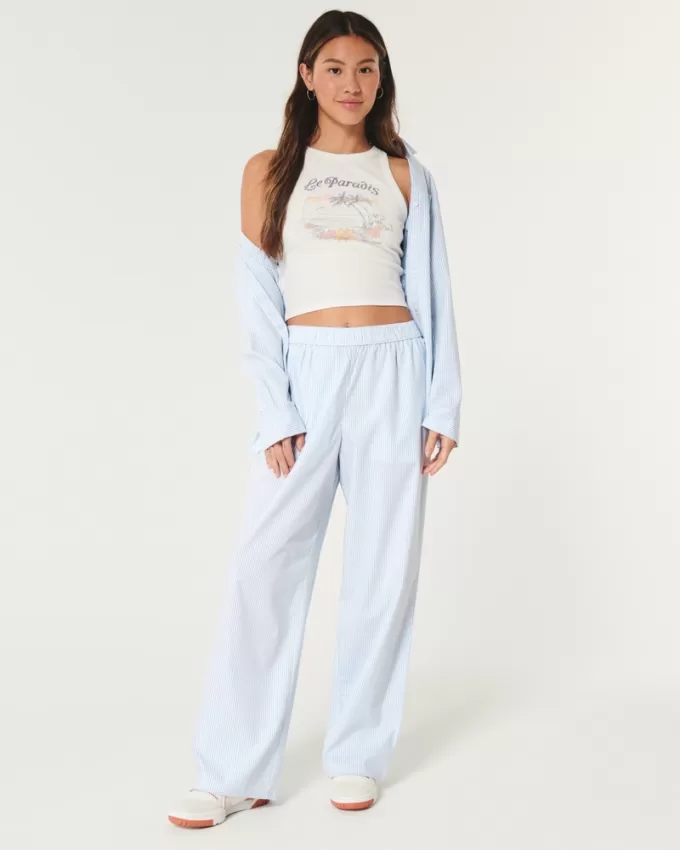 Poplin Wide-Leg Sleep Pants,Poplin Wide-Leg Sleep Pants Poplin Wide-Leg Sleep Pants,Poplin Wide-Leg Sleep Pants
