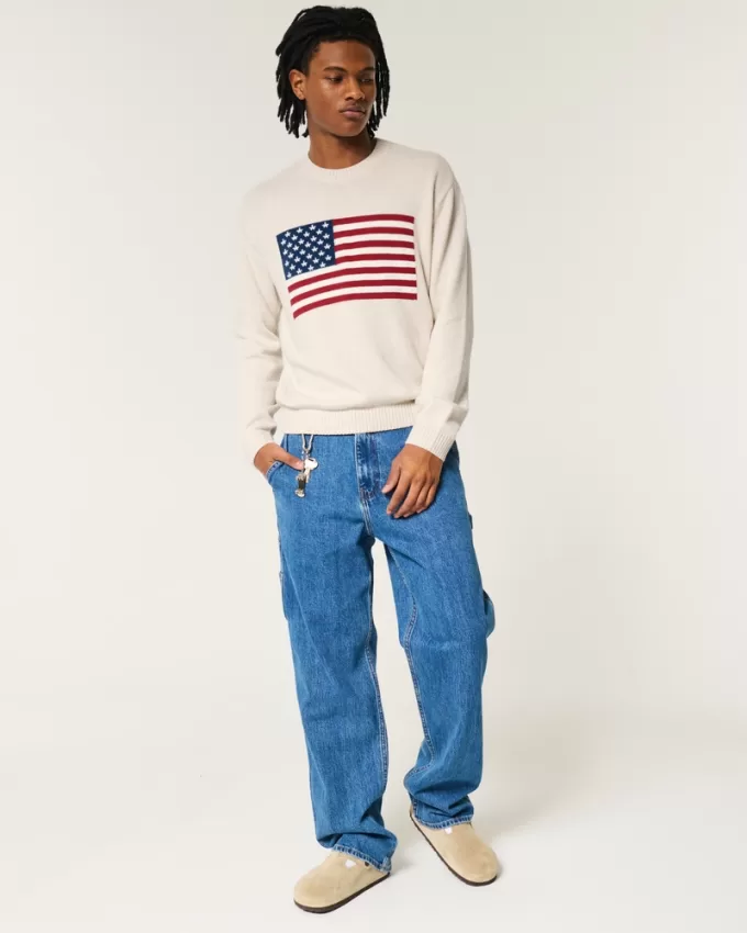 Relaxed American Flag Graphic Crew Sweater,Relaxed American Flag Graphic Crew Sweater Relaxed American Flag Graphic Crew Sweater,Relaxed American Flag Graphic Crew Sweater