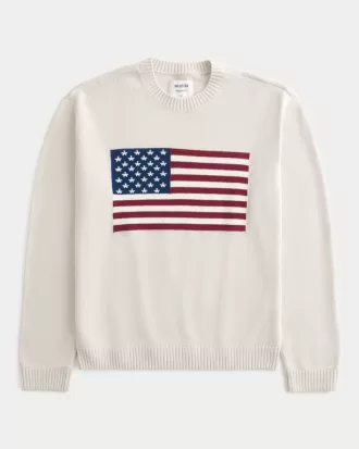 Relaxed American Flag Graphic Crew Sweater,Relaxed American Flag Graphic Crew Sweater