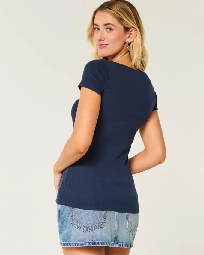 Ribbed Lace Placket Scoop Henley,Ribbed Lace Placket Scoop Henley Ribbed Lace Placket Scoop Henley,Ribbed Lace Placket Scoop Henley