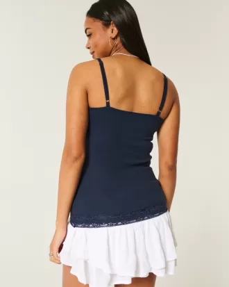 Ribbed Lace Trim Cami,Ribbed Lace Trim Cami