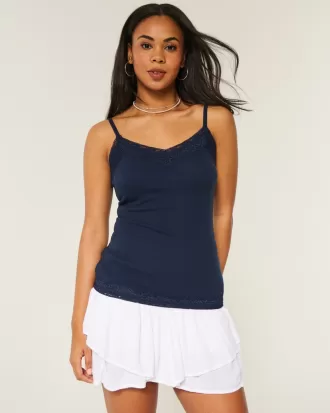 Ribbed Lace Trim Cami,Ribbed Lace Trim Cami