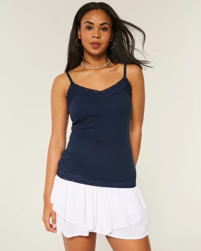 Ribbed Lace Trim Cami,Ribbed Lace Trim Cami Ribbed Lace Trim Cami,Ribbed Lace Trim Cami