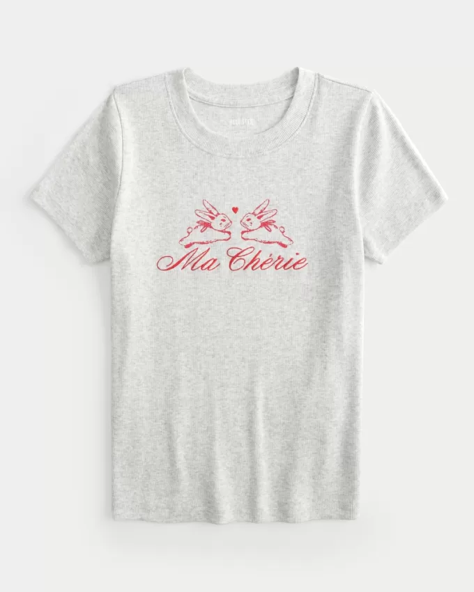 Ribbed Longer-Length Ma Chérie Graphic Baby Tee,Ribbed Longer-Length Ma Chérie Graphic Baby Tee Ribbed Longer-Length Ma Chérie Graphic Baby Tee,Ribbed Longer-Length Ma Chérie Graphic Baby Tee