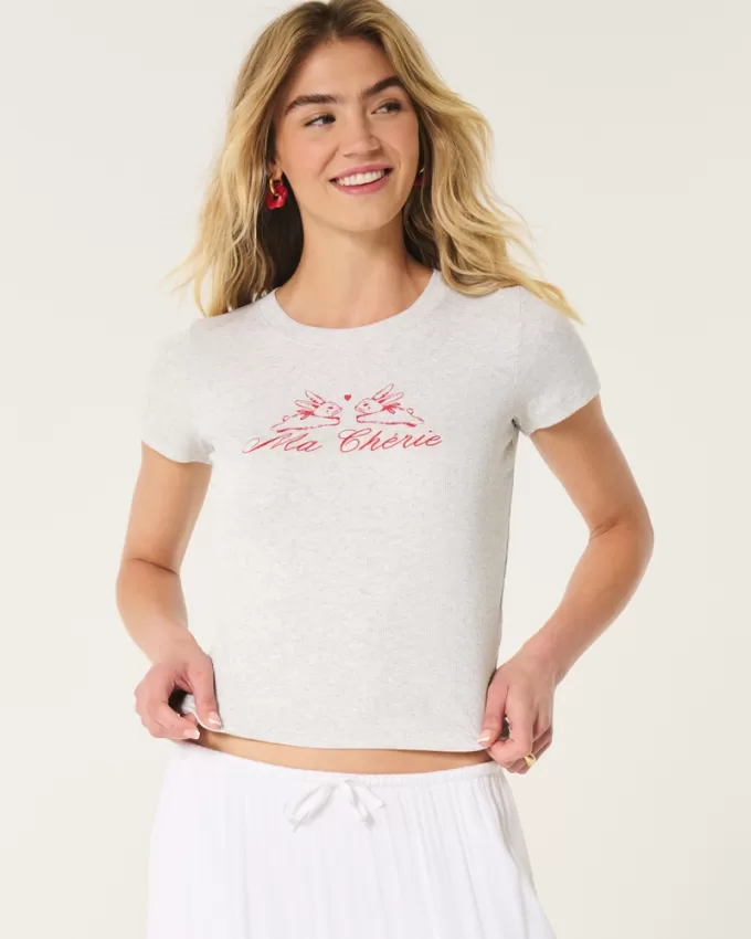 Ribbed Longer-Length Ma Chérie Graphic Baby Tee,Ribbed Longer-Length Ma Chérie Graphic Baby Tee Ribbed Longer-Length Ma Chérie Graphic Baby Tee,Ribbed Longer-Length Ma Chérie Graphic Baby Tee