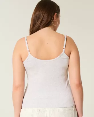 Ribbed Notch Henley Cami,Ribbed Notch Henley Cami