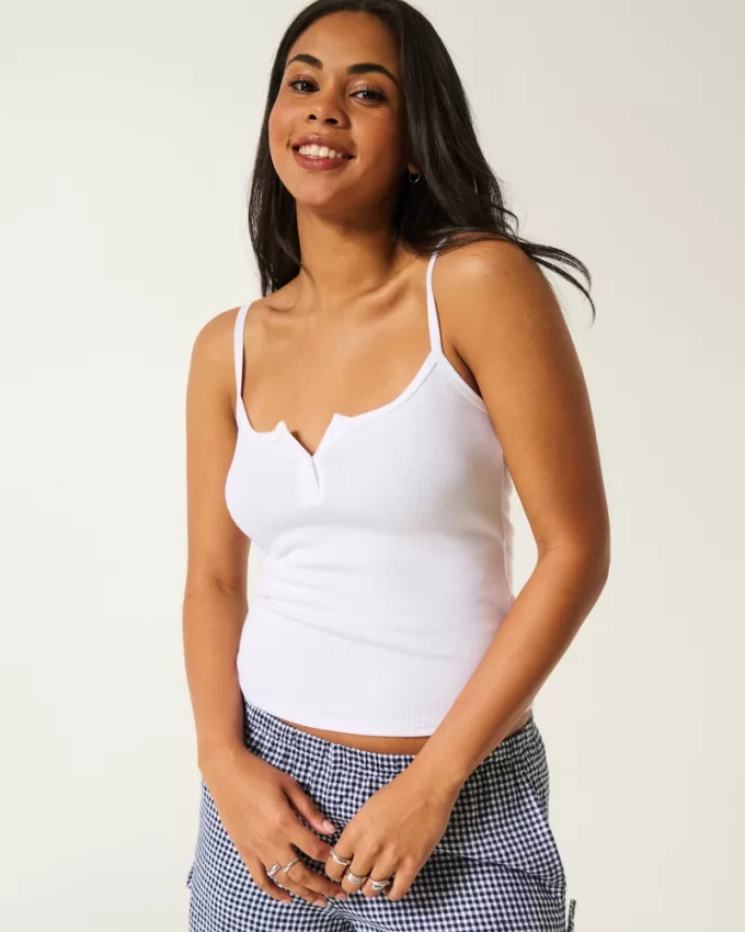 Ribbed Notch Henley Cami,Ribbed Notch Henley Cami Ribbed Notch Henley Cami,Ribbed Notch Henley Cami