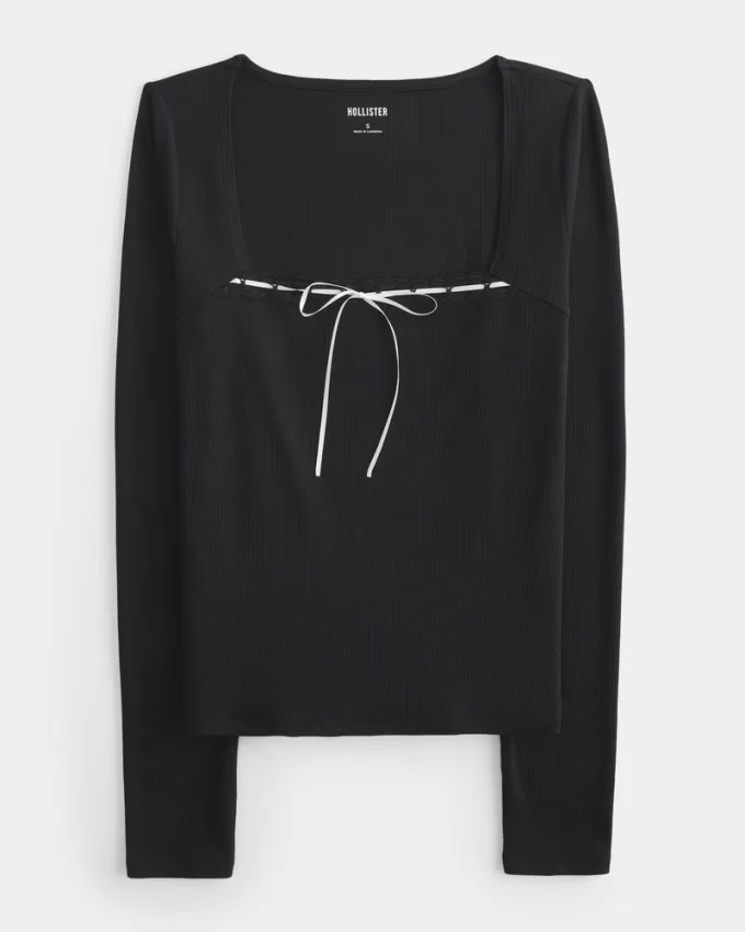 Ribbed Seamless Fabric Lace Trim Square-Neck Top,Ribbed Seamless Fabric Lace Trim Square-Neck Top Ribbed Seamless Fabric Lace Trim Square-Neck Top,Ribbed Seamless Fabric Lace Trim Square-Neck Top