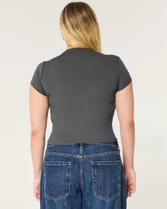 Ribbed Seamless Fabric Notch Neck Baby Tee,Ribbed Seamless Fabric Notch Neck Baby Tee Ribbed Seamless Fabric Notch Neck Baby Tee,Ribbed Seamless Fabric Notch Neck Baby Tee