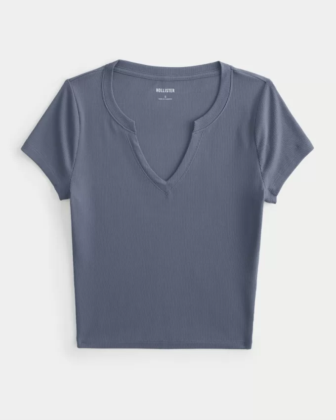 Ribbed Seamless Fabric Notch Neck Baby Tee,Ribbed Seamless Fabric Notch Neck Baby Tee Ribbed Seamless Fabric Notch Neck Baby Tee,Ribbed Seamless Fabric Notch Neck Baby Tee