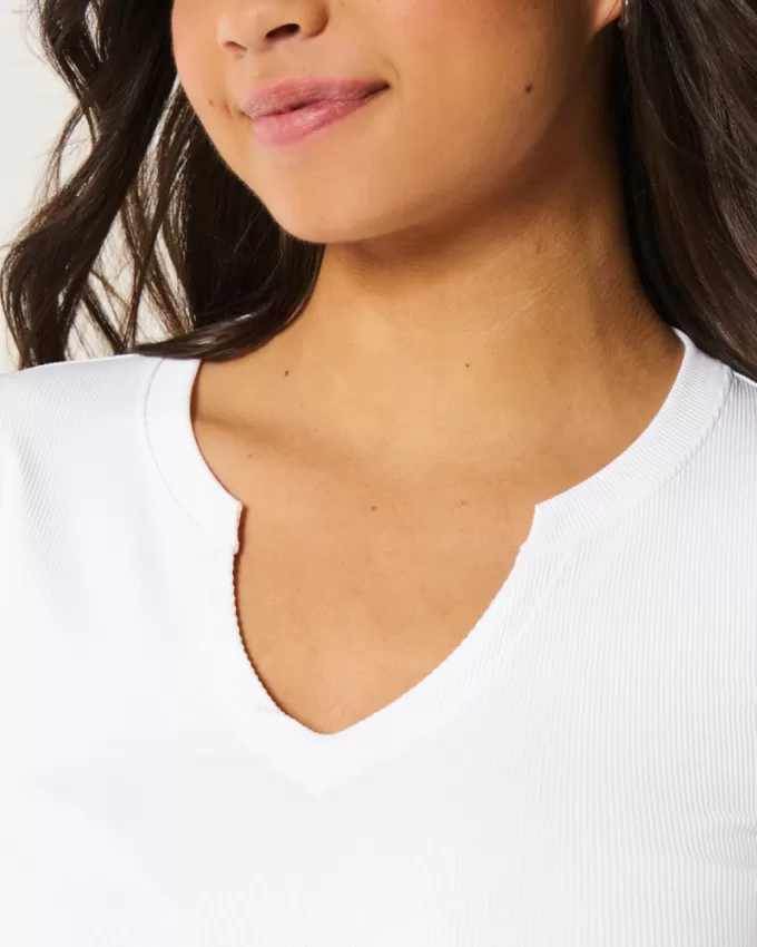 Ribbed Seamless Fabric Notch Neck Baby Tee,Ribbed Seamless Fabric Notch Neck Baby Tee Ribbed Seamless Fabric Notch Neck Baby Tee,Ribbed Seamless Fabric Notch Neck Baby Tee