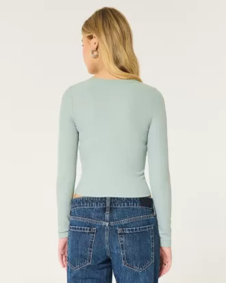 Ribbed Seamless Fabric Notch-Neck Top,Ribbed Seamless Fabric Notch-Neck Top Ribbed Seamless Fabric Notch-Neck Top,Ribbed Seamless Fabric Notch-Neck Top