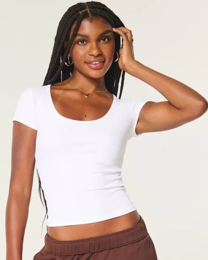 Ribbed Seamless Fabric Scoop Baby Tee,Ribbed Seamless Fabric Scoop Baby Tee Ribbed Seamless Fabric Scoop Baby Tee,Ribbed Seamless Fabric Scoop Baby Tee