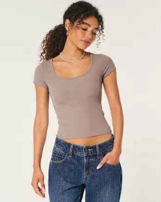 Ribbed Seamless Fabric Scoop Baby Tee,Ribbed Seamless Fabric Scoop Baby Tee Ribbed Seamless Fabric Scoop Baby Tee,Ribbed Seamless Fabric Scoop Baby Tee