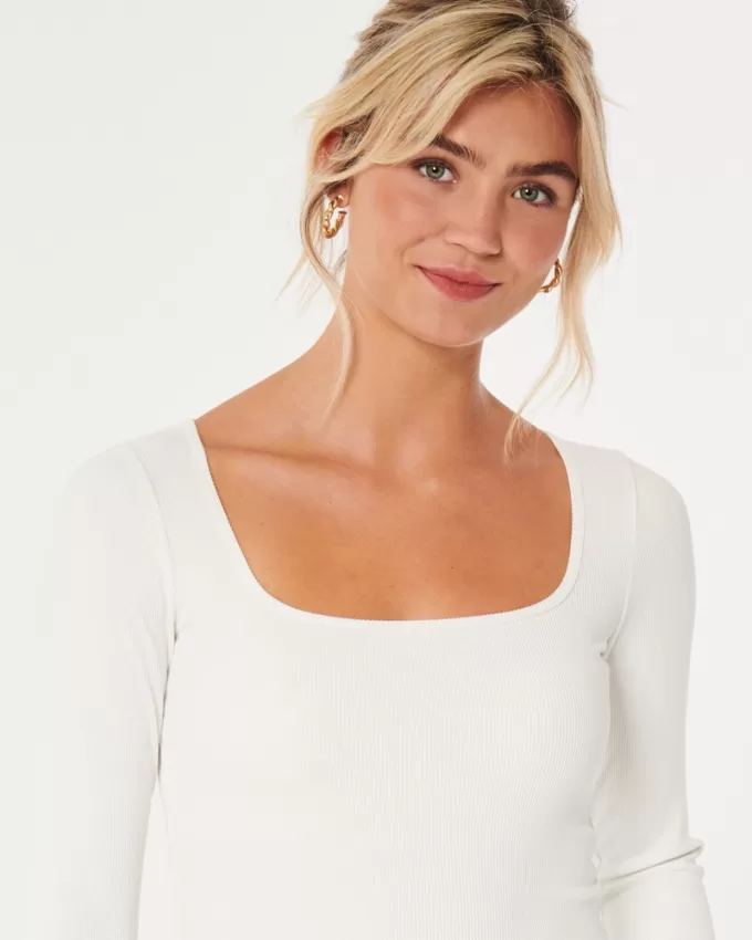 Ribbed Seamless Fabric Square-Neck Top,Ribbed Seamless Fabric Square-Neck Top Ribbed Seamless Fabric Square-Neck Top,Ribbed Seamless Fabric Square-Neck Top