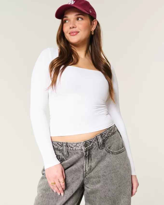 Ribbed Seamless Fabric Square-Neck Top,Ribbed Seamless Fabric Square-Neck Top Ribbed Seamless Fabric Square-Neck Top,Ribbed Seamless Fabric Square-Neck Top