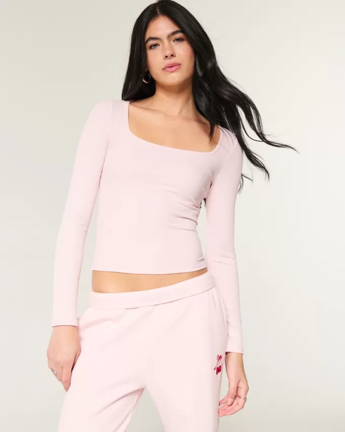 Ribbed Seamless Fabric Square-Neck Top,Ribbed Seamless Fabric Square-Neck Top