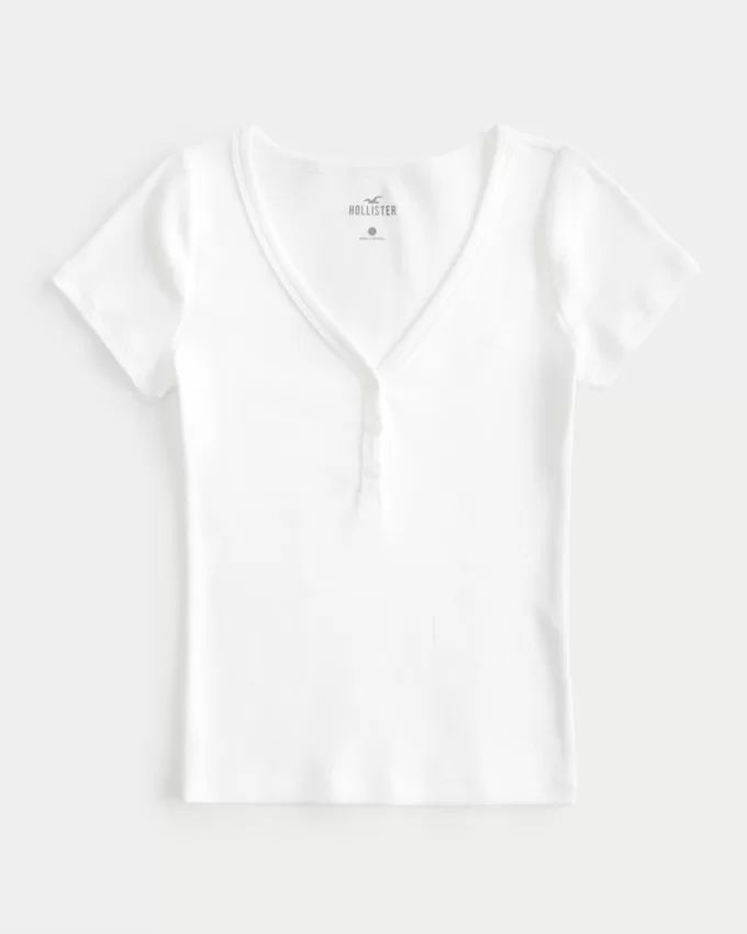 Ribbed Short-Sleeve Icon Henley,Ribbed Short-Sleeve Icon Henley