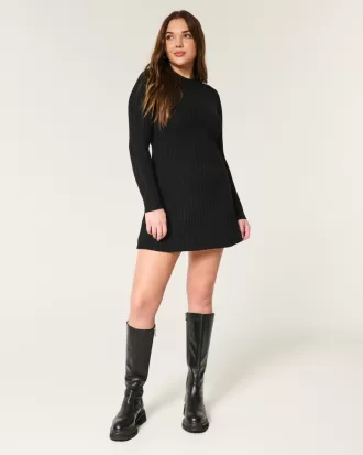 Ribbed Skater Mini Sweater Dress,Ribbed Skater Mini Sweater Dress