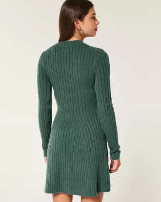 Ribbed Skater Mini Sweater Dress,Ribbed Skater Mini Sweater Dress