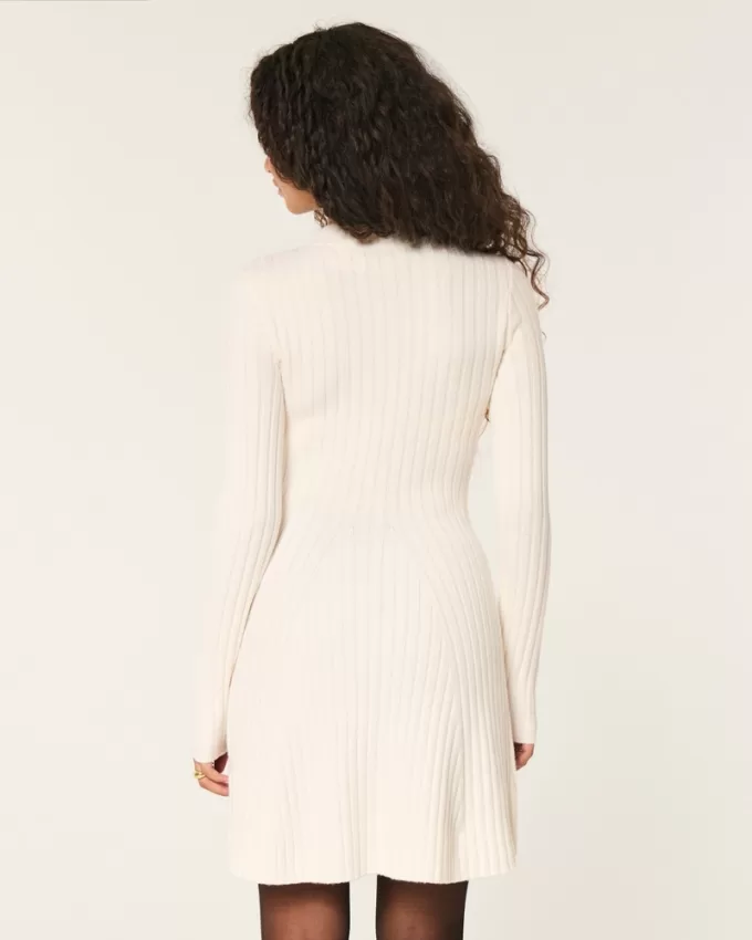 Ribbed Skater Mini Sweater Dress,Ribbed Skater Mini Sweater Dress