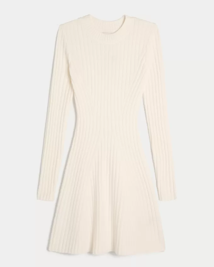 Ribbed Skater Mini Sweater Dress,Ribbed Skater Mini Sweater Dress