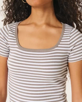 Ribbed Square-Neck Baby Tee,Ribbed Square-Neck Baby Tee