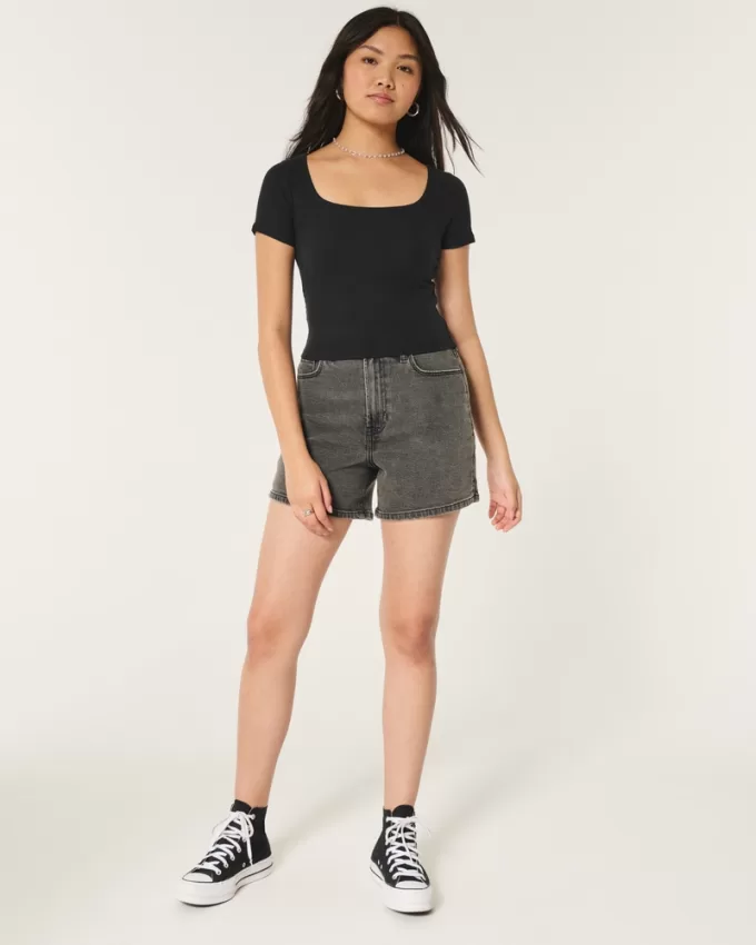 Ribbed Square-Neck Baby Tee,Ribbed Square-Neck Baby Tee