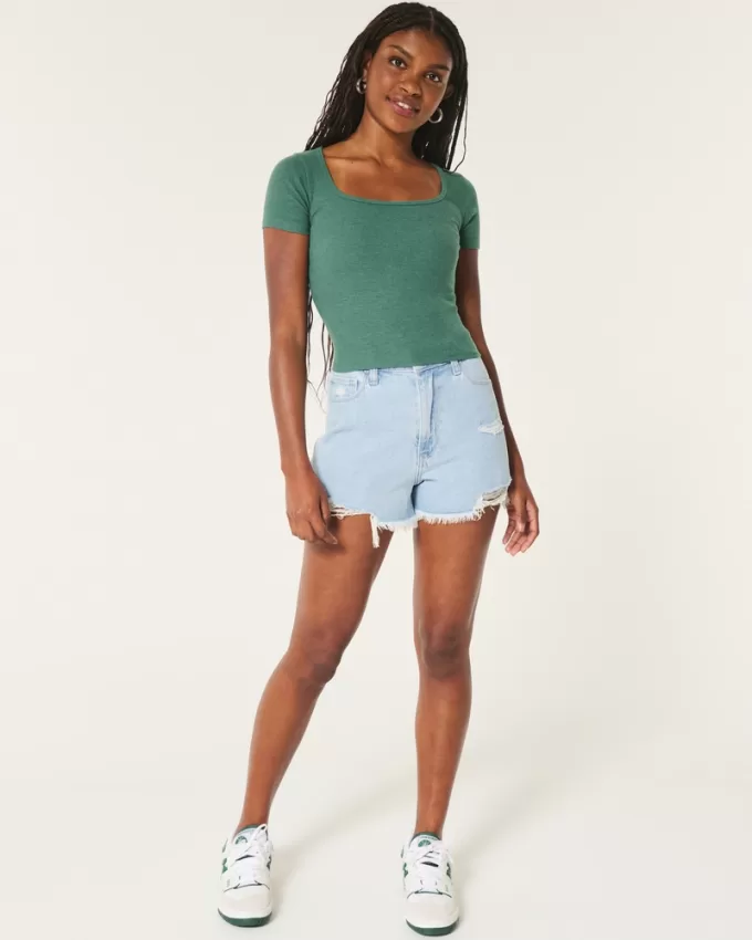 Ribbed Square-Neck Baby Tee,Ribbed Square-Neck Baby Tee Ribbed Square-Neck Baby Tee,Ribbed Square-Neck Baby Tee