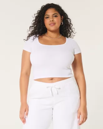 Ribbed Square-Neck Baby Tee,Ribbed Square-Neck Baby Tee