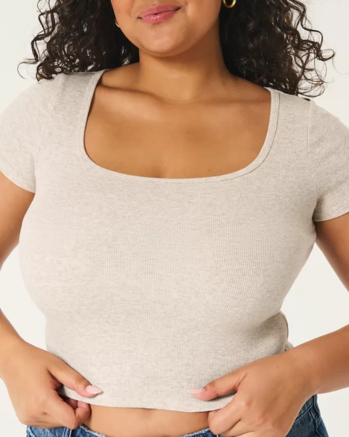 Ribbed Square-Neck Baby Tee,Ribbed Square-Neck Baby Tee