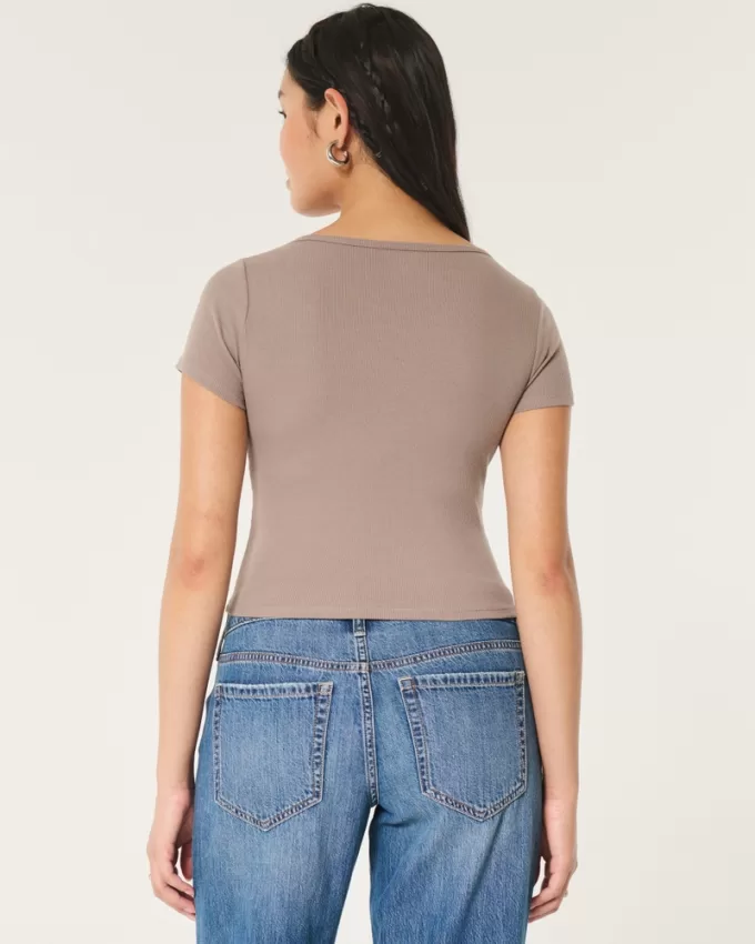 Ribbed Square-Neck Baby Tee,Ribbed Square-Neck Baby Tee Ribbed Square-Neck Baby Tee,Ribbed Square-Neck Baby Tee