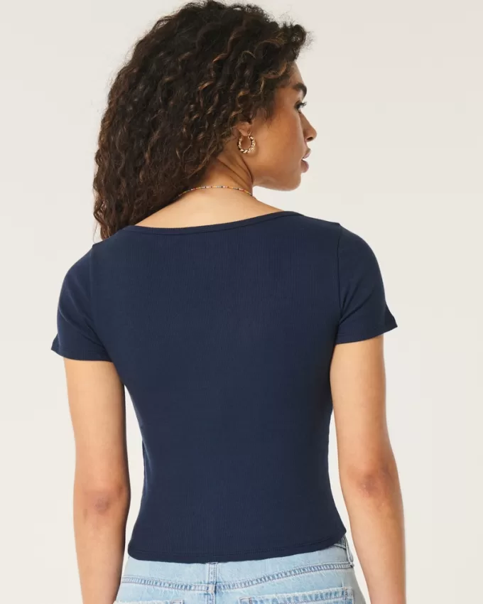 Ribbed Square-Neck Baby Tee,Ribbed Square-Neck Baby Tee Ribbed Square-Neck Baby Tee,Ribbed Square-Neck Baby Tee