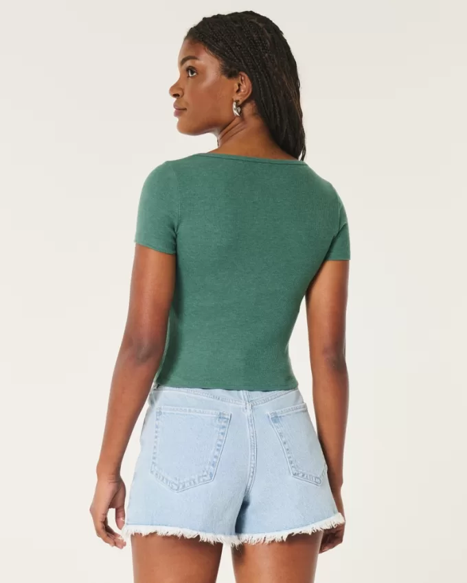 Ribbed Square-Neck Baby Tee,Ribbed Square-Neck Baby Tee Ribbed Square-Neck Baby Tee,Ribbed Square-Neck Baby Tee