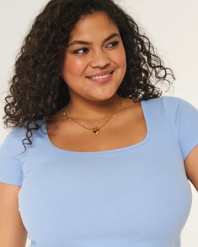 Ribbed Square-Neck Baby Tee,Ribbed Square-Neck Baby Tee Ribbed Square-Neck Baby Tee,Ribbed Square-Neck Baby Tee