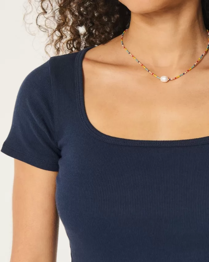 Ribbed Square-Neck Baby Tee,Ribbed Square-Neck Baby Tee Ribbed Square-Neck Baby Tee,Ribbed Square-Neck Baby Tee