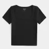 Ribbed Square-Neck Baby Tee,Ribbed Square-Neck Baby Tee