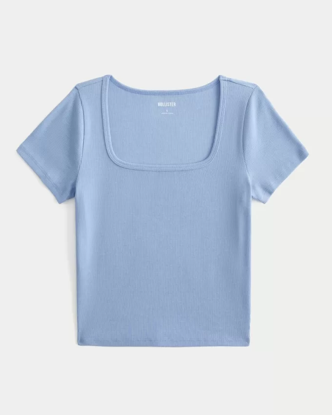 Ribbed Square-Neck Baby Tee,Ribbed Square-Neck Baby Tee Ribbed Square-Neck Baby Tee,Ribbed Square-Neck Baby Tee