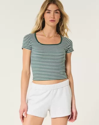 Ribbed Square-Neck Baby Tee,Ribbed Square-Neck Baby Tee